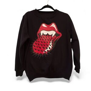Rolling Stones Black Sweatshirt Iconic Graphic Soft Women's Size M or Men's S